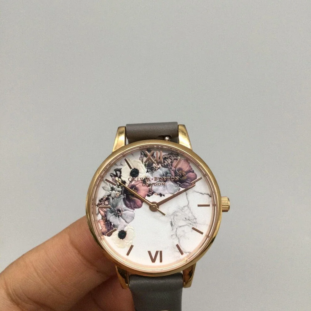 Olivia Burton Womens Watch 30mm Floral Dial Leather Rose Gold Tone New Battery